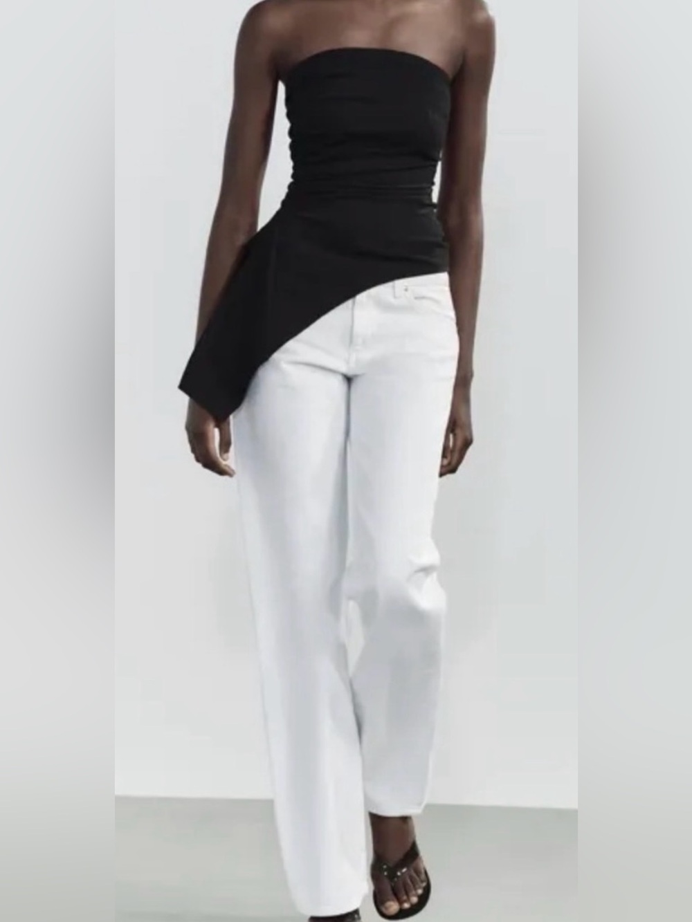 Zara textured Black Bandeau stretch top with asymmetric hem line. Size S